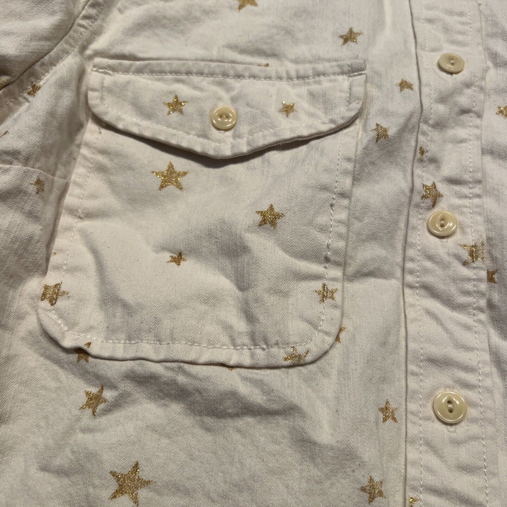 Women's J Crew Cream Heavyweight Gold Star Button Down Canvas Shirt Size Small - Picture 4 of 9
